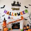 Halloween Door Decor Cats,Black Cats Sign,Halloween Welcome Door Hanger,Haunted House Witch Broom Black Cat Wall Decor for Porch Yard Home Outdoor Indoor Party Nursery Office Kids Room