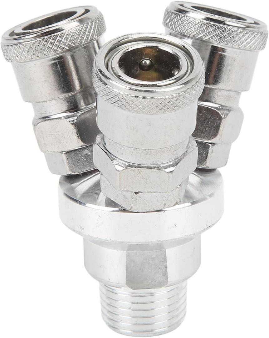 Kadimendium 3 Way Quick Coupler Quick Connect Air Hose Splitter Universal Type Male Thread Swivel Air Compressor Fittings Round Air Splitter Manifold G1/2