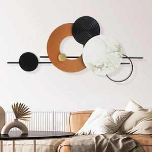 BECHAEO 3D Large Metal Wall Art Decor for Living Room 40"x19" Round Wall Accents Modern Luxury Wall Sculptures Hanging Wall Deco for Dining Room Bedroom Entryway Office Outdoor (Retro Circle)