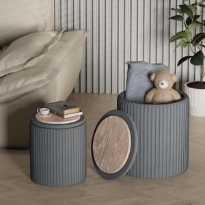 Round Set of 1 (15.5"x15") Ottoman with Storage-Upholstered Velvet Vanity Stool for Makeup Multifunctional Ottomans Coffee Table Padded Seat Foot Rest for Living Room&Bedroom