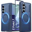 for Galaxy Z Fold 7 Case with Kickstand, Compatible with MagSafe, Built-in [Screen Protector] [Hinge Protection] Military Shockproof Translucent Slim Phone Case for Samsung Z Fold 7 (Blue)