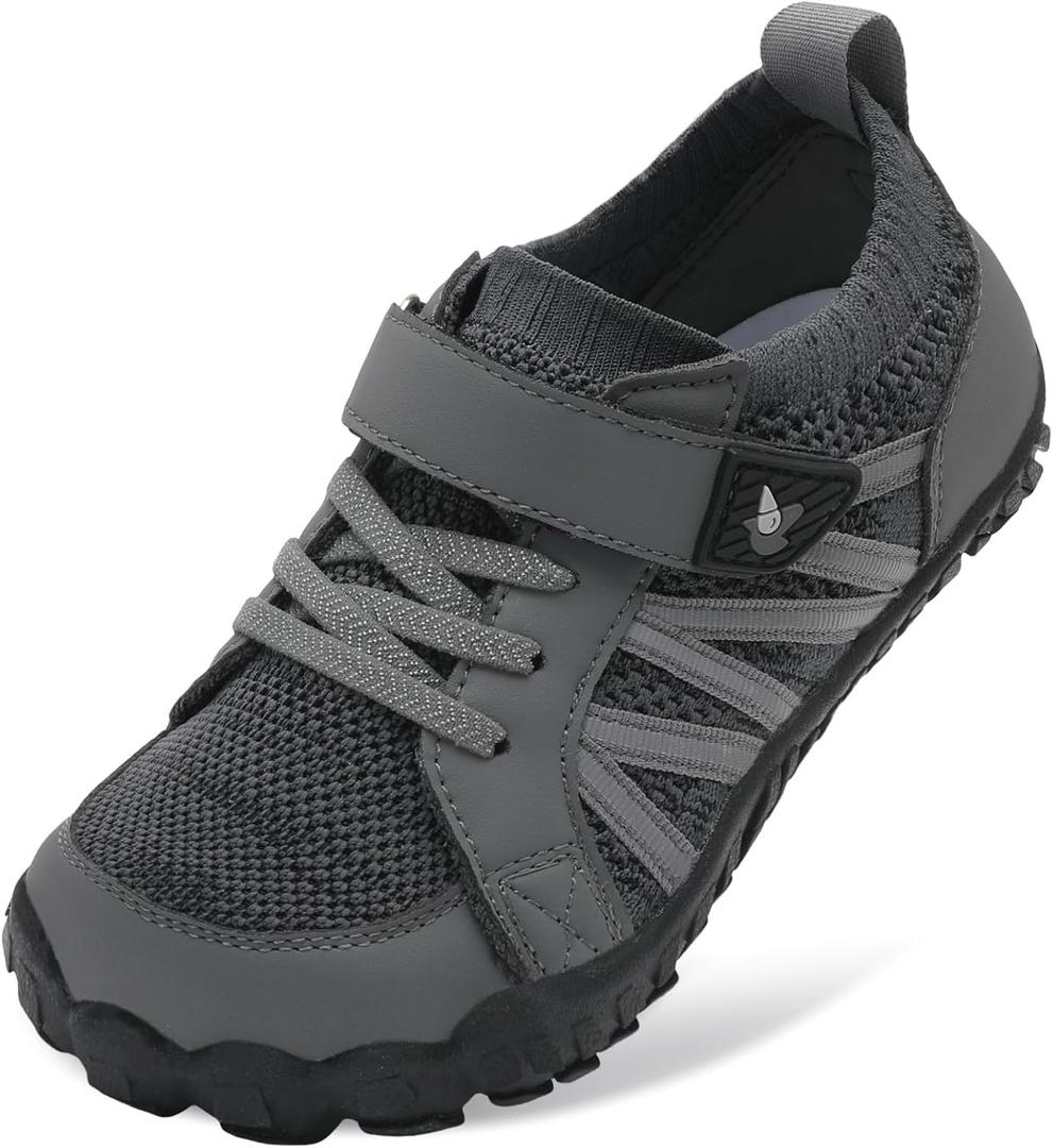 LeIsfIt Kids Shoes Girls Boys Wide Barefoot Shoes Big Kids Breathable Anti-Slip Hiking Sneakers for Walking Climbing Training Outdoor Activities, 1 Big Kid, Dark Grey