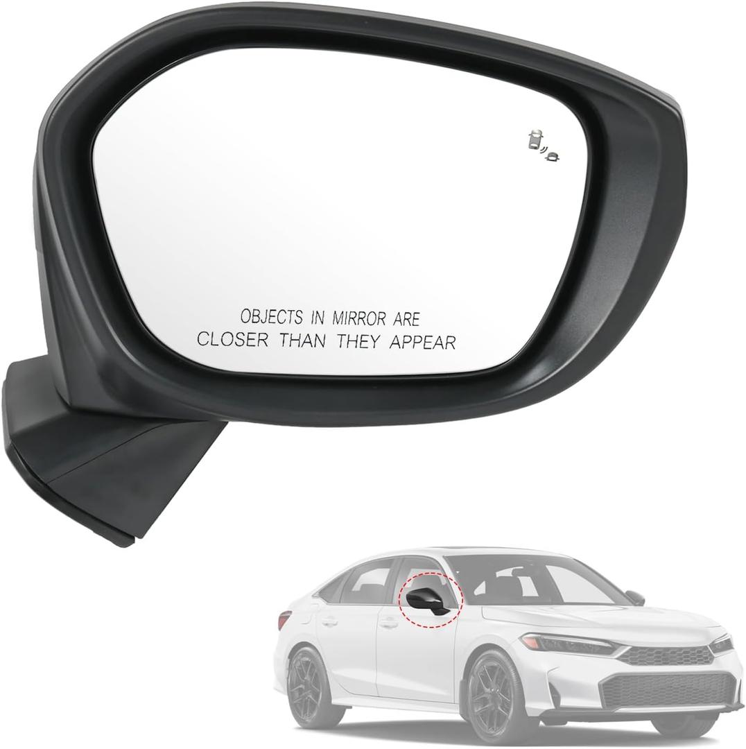 Door Mirror Right Passenger Side Replacement For Honda Civic Sedan Hatchback 2022 2023 2024 2025, Replace HO1321351 Black 7Pins