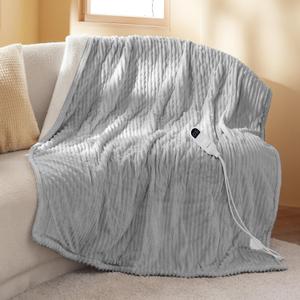 Bedsure GentleSoft Heated Blanket Electric Throw - Soft Ribbed Flannel Electric Blanket, Heating with 4 Time Settings, 6 Heat Settings, and 3 hrs Timer Auto Shut Off (50x60 inches, Light Grey) (02 - Harbor Mist)