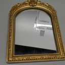 Small Gold Vintage Vanity Desk Makeup Mirror Antique Decorative Wall Mirror,Resin Carved Arch Table Mirror with Stand for Living Room,Bedroom Dresser,Desktop Decor 10.2" x 7"