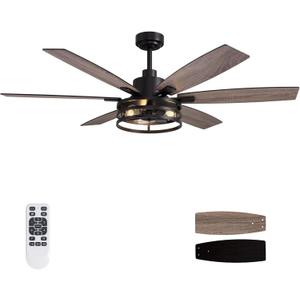 60 Inch Ceiling Fans with Lights and Remote Control, Farmhouse Ceiling Fan for Bedroom Living Room and Patio, Black Caged Ceiling Fan for Indoor and Outdoor (Fortress)