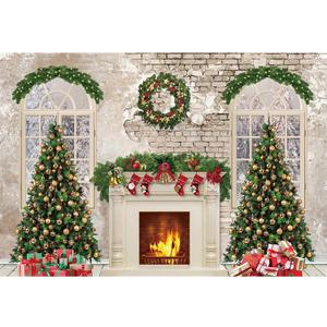 Baocicco 10x6.5ft Christmas Fireplace Backdrop Christmas Trees Red Socks Gifts Vintage Wall Backdrop for Photography Merry Xmas Family Winter Holiday New Year Party Decor Banner Photo Booth Props