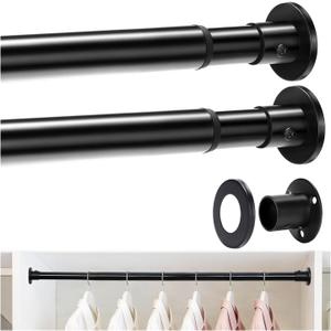 Closet Rods for Hanging Clothes, 18 to 63 Adjustable Closet Rod, Heavy Duty Closet Rod with Stainless Steel, Hanging Closet Rod for Laundry Rooms, RVs, Wardrobes, Black, 2PC