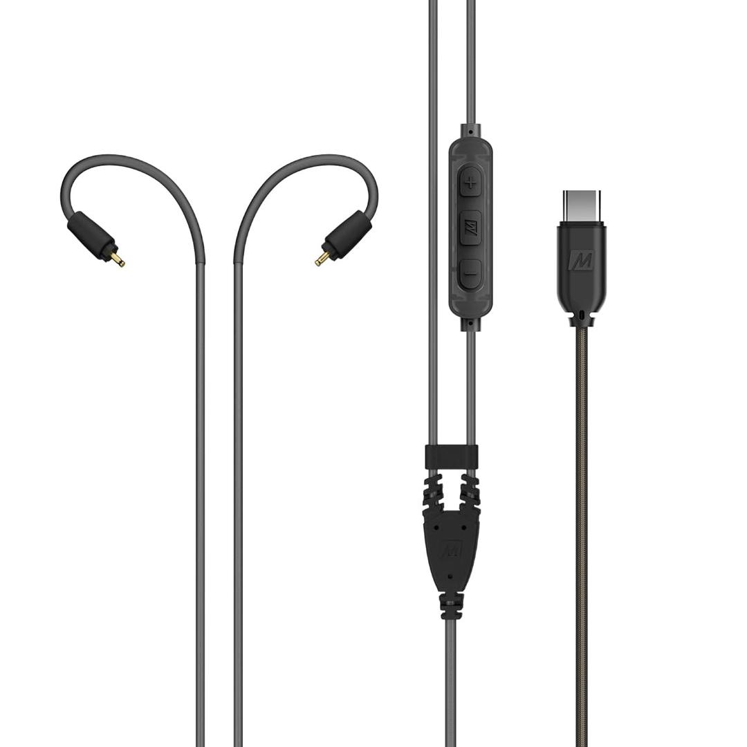 MEE audio USB Type C Headset Cable with Microphone and 3-Button Remote for MX PRO Series and M6 PRO in-Ear Monitors (USB-C Connector), Black (Cable-USB-PRO-BK)