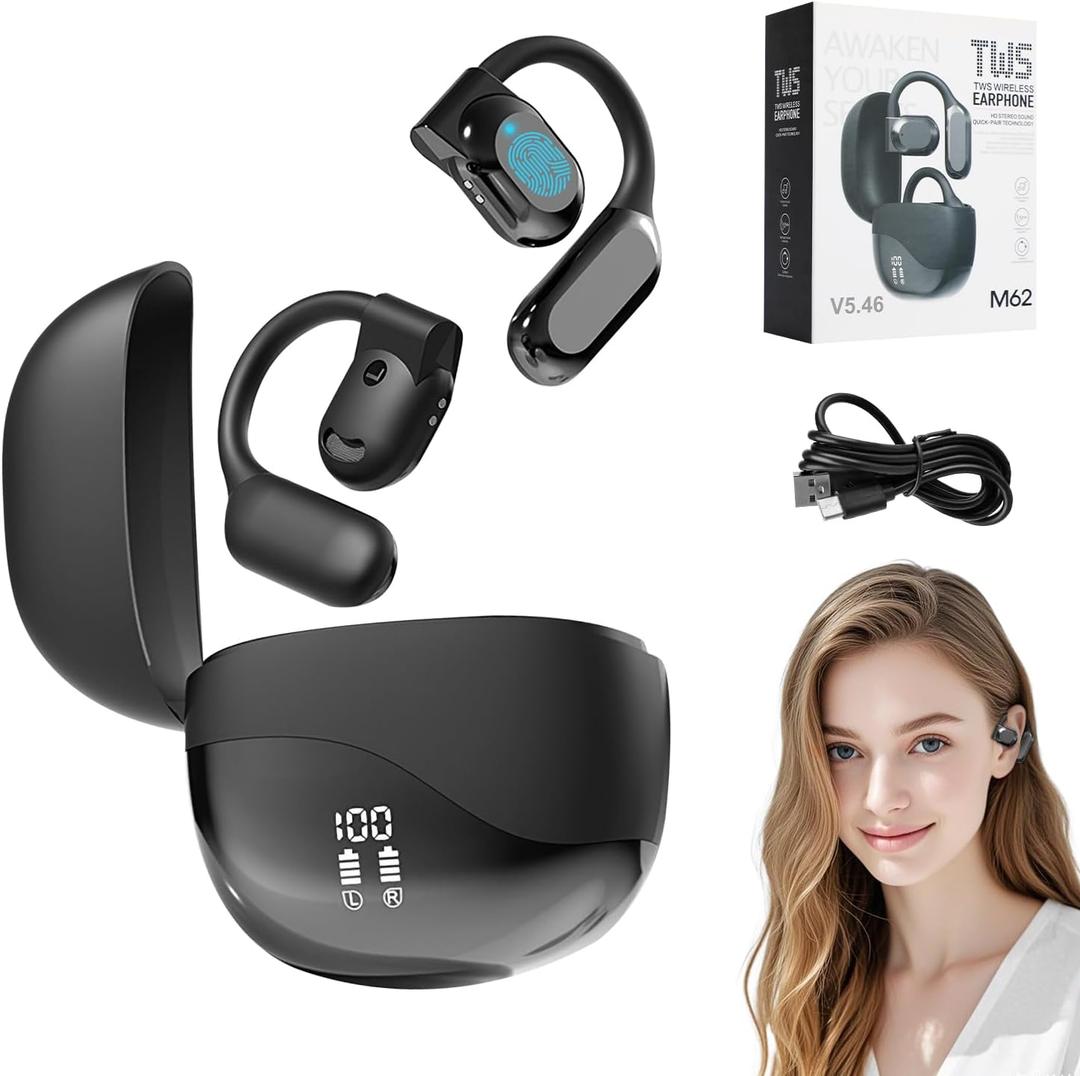 Ai Language Translation Earbuds, Bluetooth Translation Earbuds 144 Languages, Open Ear AI Translation Earbuds Translation Pods, Translator Earbuds for Travel Business Learning(Black)