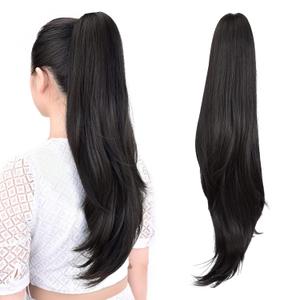 Ponytail Extension,24" Claw Clip Hair Extensions Ponytail Long Straight Hair Extension Natural Looking Synthetic Hairpiece for Women Natural Black