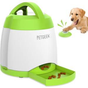 PETGEEK Automatic Dog Treat Dispenser with Button - Puzzle Memory Training Feeder, Pet Geek Button Treat Food Dispensing Toys Interactive, Iq Training Dog Feeder (Green)