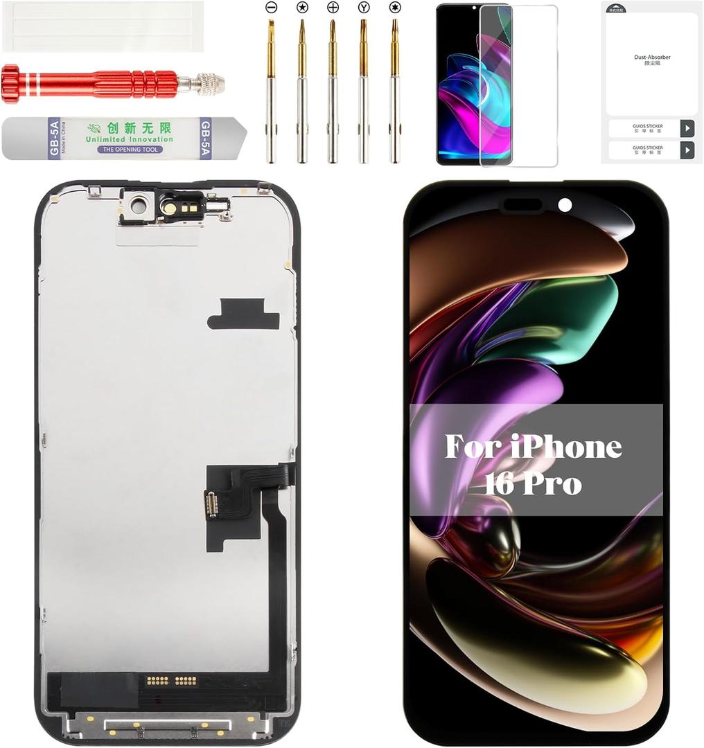TFT for iPhone 16 Pro Screen Replacement for iPhone 16 Pro LCD Digitizer Replacement for iPhone 16 Pro Display Touch Assembly Screen Kits A3293 A3083 A3292 A3294 Black