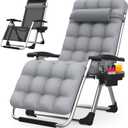 Suteck Zero Gravity Chair, Reclining Camping Lounge Chair w/Removable Cushion, Upgraded Lock and Cup Holder, Reclining Patio Chairs Folding Recliner for Indoor and Outdoor