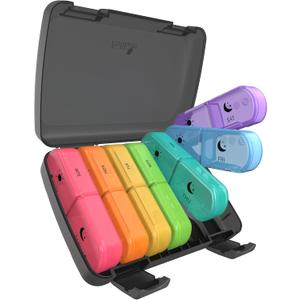 Fullicon Extra Large AM PM Pill Box Organizer 7 Day, Travel Medicine Pill Organizer 2 Times a Day, Large Supplement Vitamin Dispenser, Weekly Jumbo Pill Case Container for Purse (Black Rainbow)