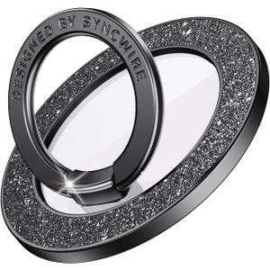 Syncwire Magnetic Phone Grip for MagSafe, Sparkle Ring Holder, Rotatable Kickstand Bling Ring Stand Removable MagSafe Accessories for iPhone 17 Pro Max 16 15 14 13, Android, Samsung etc. (Black Diamond)