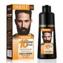 Mens Brown Beard Dye for Men, 3 in 1 Dark Brown Hair Dye Shampoo for Grey Facial Hair Coverage, 10 Mins Instant Color for Beard, Mustache & Hair, Long-Lasting Beard Color With Natural Extract, 200ML