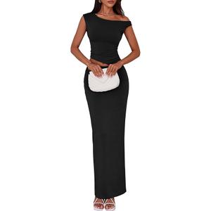 PRETTYGARDEN Skirt Sets Women 2 Piece Outfits Summer 2025 One Shoulder Sexy Ruched Bodycon Maxi Long Skirts
, Size L