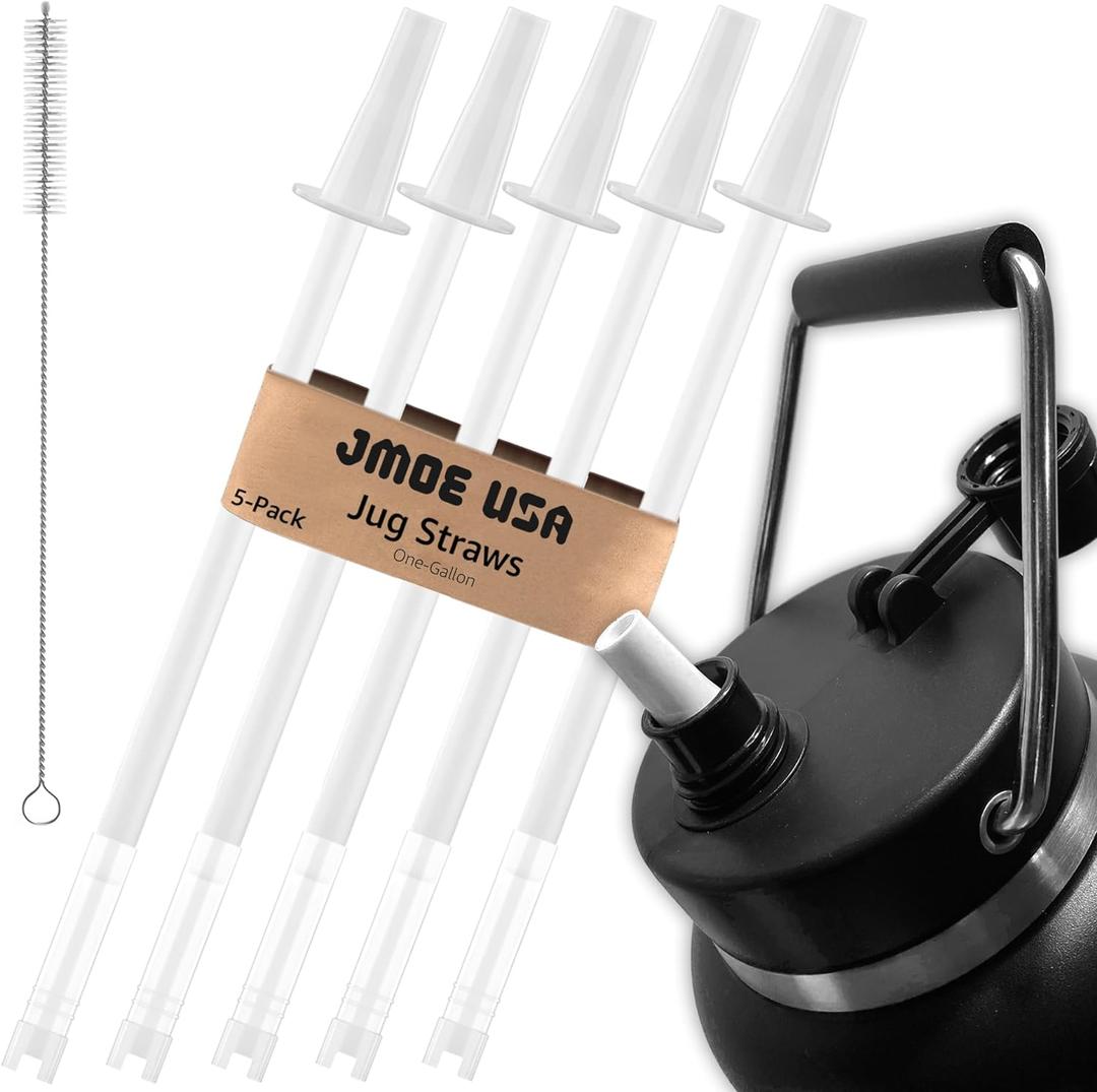 Jmoe USA Straw Adapter Kit for RTIC Jugs | 5-Pack of Reusable BPA Free Straws | Includes Cleaning Brush | Food-Grade Plastic | Compatible With Jug Lid | Easy to Clean (One Gallon)