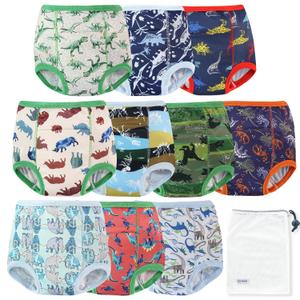 EZ Moms 10 Packs Reusable Potty Training Underwear for Boys Double Absorption Toddler Training Pants 3T-4T Boys High Waist Dinosaur Toddler Boy Underwear 4T Kid Confident Pee Pants with a Laundry Bag