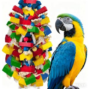 Parrot Toys for Large Birds, Multicolored Wooden Blocks Bird Chewing Toy Parrot Cage Bite Toy for Macaws Cokatoos African Grey and Large Medium Parrot Birds (Block)