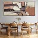 ZENPEE Brown & Grey Abstract Canvas Wall Art 32x71, Neutral Off-White Geometric Design with Wooden Frame, Modern Oversized wall art for living room