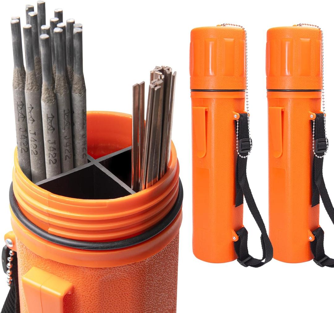 Welding Electrode Storage Tube 2 Pack (3 x 14) - Moisture Proof Welding Rod Container with Adjustable Shoulder Strap & Leash-Lid, Divided Liner for Rod Organization