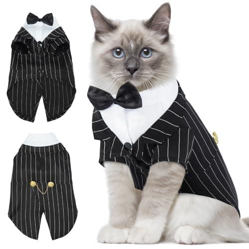 DENTRUN Cat Tuxedo Outfit, Sphynx Cat Costume Formal Suit with Bow Tie, Stylish Cat Shirt Fashion Apparel Fancy Clothes, Kitten Formal Attire Wedding Onesie Costume for Cats Only, M