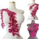 Handmade Shining Acrylic Rhinestones on lace Applique Sewing Beads Stones Trim Patches Accessories for Wedding Dress 4.3X 23.6inches (Rose red)