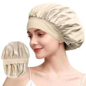ZIMASILK Adjustable 100% Mulberry Silk Bonnet for Sleeping Women with Button Strap  Double Layer Silk Hair Bonnet, Luxury Night Cap for Hair & Skin Care (1Pc, Beige) (One Size)