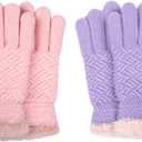 FENELY 2 Pairs Kid Winter Knit Gloves Stretchy Warm Gloves Gift for Boy Girl (Pink)