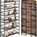 BHG Vintage Multifunctional Folding Bookshelf, No-Assembly Plant Stand Storage Rack Shelves for Home Office, 6-tier Wide, Fire