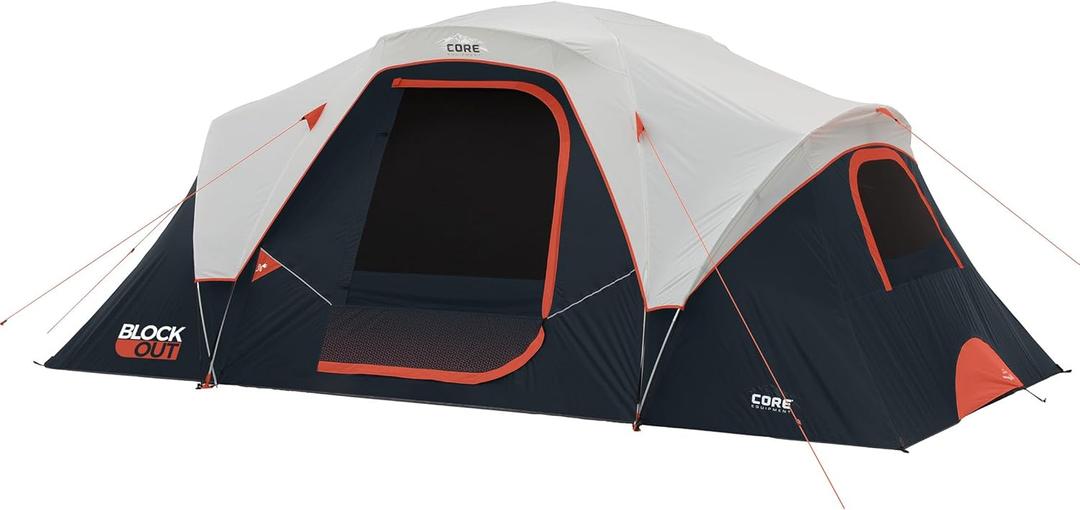 CORE Blackout 9 Person Dome Tent | Best Car Camping Outdoor Family Camp Tent | Included Storage Pockets for Camping Accessories | Portable Tent for Camping with Carry Bag