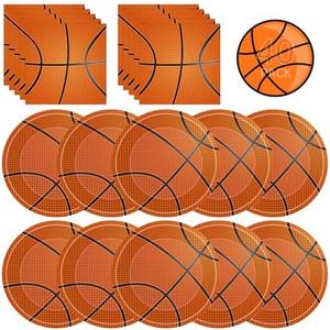 40 Pcs Basketball Plates and Napkins Sets - Sports Birthday Party Supplies Tableware, Brown Disposable Paper Plates Napkins Kit for Basketball Birthday Party Decorations Table Decor, Serves 20