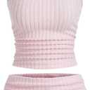 SOLY HUX Women's 2 Piece Outfit Ribbed Knit Cute Camisole and Mini Shorts Set (Pink,Small)