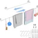 Adjustable Single Bath Towel Bar 23.6 to 42 Inch, ZUEXT Oil Rubbed White Stainless Steel Towel Holder Hanger,Expandable Wall Mounted Towel Rail for Bathroom Kitchen Washroom,1" Tube Towel Rail Racks