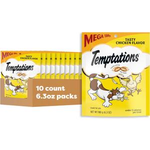Temptations Classic Crunchy and Soft Cat Treats Tasty Chicken Flavor, 6.3 Oz, Pack of 10, Best By 02/2026
