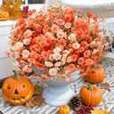 Fake Mums Fall Artificial Flowers Plants for Outdoors Autumn Decoration, 12 Bundles Silk Morning Glory with Eucalyptus Realistic UV Resistant Faux Mums for Outside Planter Yard Garden Home Indoor, Mix (2 Mixed Color(6 Orange, 6 Light Orange))
