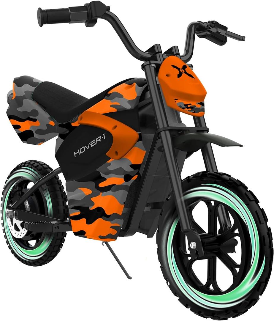 Hover-1 My First Dirt Bike for Kids - 300W Motor, 9MPH Max Speed, 9 Mile Range, 12 Off-Road Tires, 120LB Max Weight, Twist Grip Throttle & Rear Disc Brake Electric Dirt Bike for Kids Ages 5+ Years (Camo)