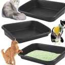 3 Pcs Low Entry Senior Cat Litter Box,Extra Large Size Pet Litter Box Low Entry Open Top Cat Litter Box for Kitten Frail Handicap Disabled Older Elderly Cats and Kitten,Easy to Clean (Dark Gray)