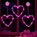 3 Pack Valentines Day Window Lights Decorations with Timer, Battery Powered Hanging Pink Lighted Heart Shaped Sucker LED Lamp for 2025 Holiday Fireplace Indoor Home Decor