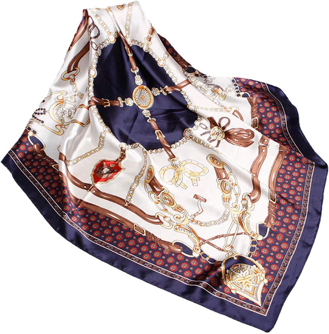 Wander Agio Silk Feeling Head Scarf Womens Fashion Printing Scarves Pattern Square Satin Face Headscarf (Brown, S)