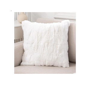 Rex Rabbit Fur Throw Pillow Covers Soft Decorative Fluffy Luxury Animal Skin Fur Lumbar Pillow Cushion Cover Case with Hidden Zipper for Sofa, Bedroom, Living Room Home White, 2 Pack