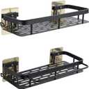 2Pcs Adhesive Shower Caddy, Rustproof and Sturdy Organizer With towel bar, Over Toilet Bathroom Organizer Rack Storage, Bathroom Decor and Easy Installation, Shower Corner Shelves (Black)