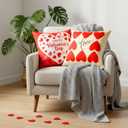 Ishua 4pcs Heart Pillow Covers, 18 x 18 Inch Valentine's Day Pillow Cases, Red and White Valentines Day Pillow Covers for Couch Sofa