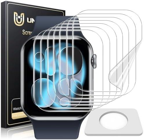 UniqueMe 8 Pack for Apple Watch Series 11/10 Screen Protector 46mm - [Strong Asorption] [Flexible TPU Not Glass][Non-Bubbles] iWatch Anti-Scratch Protection HD Clear Cover Soft Film