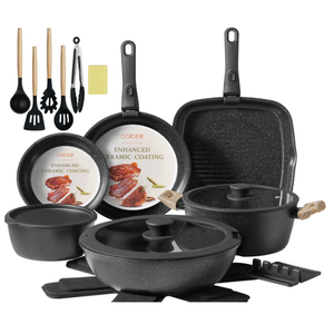 Coicur 23Pcs Ceramic Cookware Set Non Stick Pots and Pans Set Non Toxic with Detachable Handle Induction Kitchen Cookware Set Space Saving, Oven & Dishwasher Safe, Black