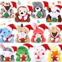 12 Pcs Mini Christmas Stuffed Animal Plush Toys Plush Keychain with Santa Hat Tiny Xmas Doll Ornaments Christmas Tree Decor for Party Favors Classroom Prize Stocking Fillers
