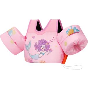 MoKo Toddler Swim Vest for Kids 13-30/20-50/22-66lbs, Swim Arm Floaties Cartoon Swimming Water Wings Pool Float Vests Sleeves Shoulder Straps Arm Band for Children Learn to Swim (Mermaid)