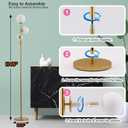 Fiqevs Dimmable 3 Globe Floor Lamp - Mid Century Modern Gold Standing Lamp with Frosted Glass Shade & LED Bulbs for Living Room, Bedroom, Office
